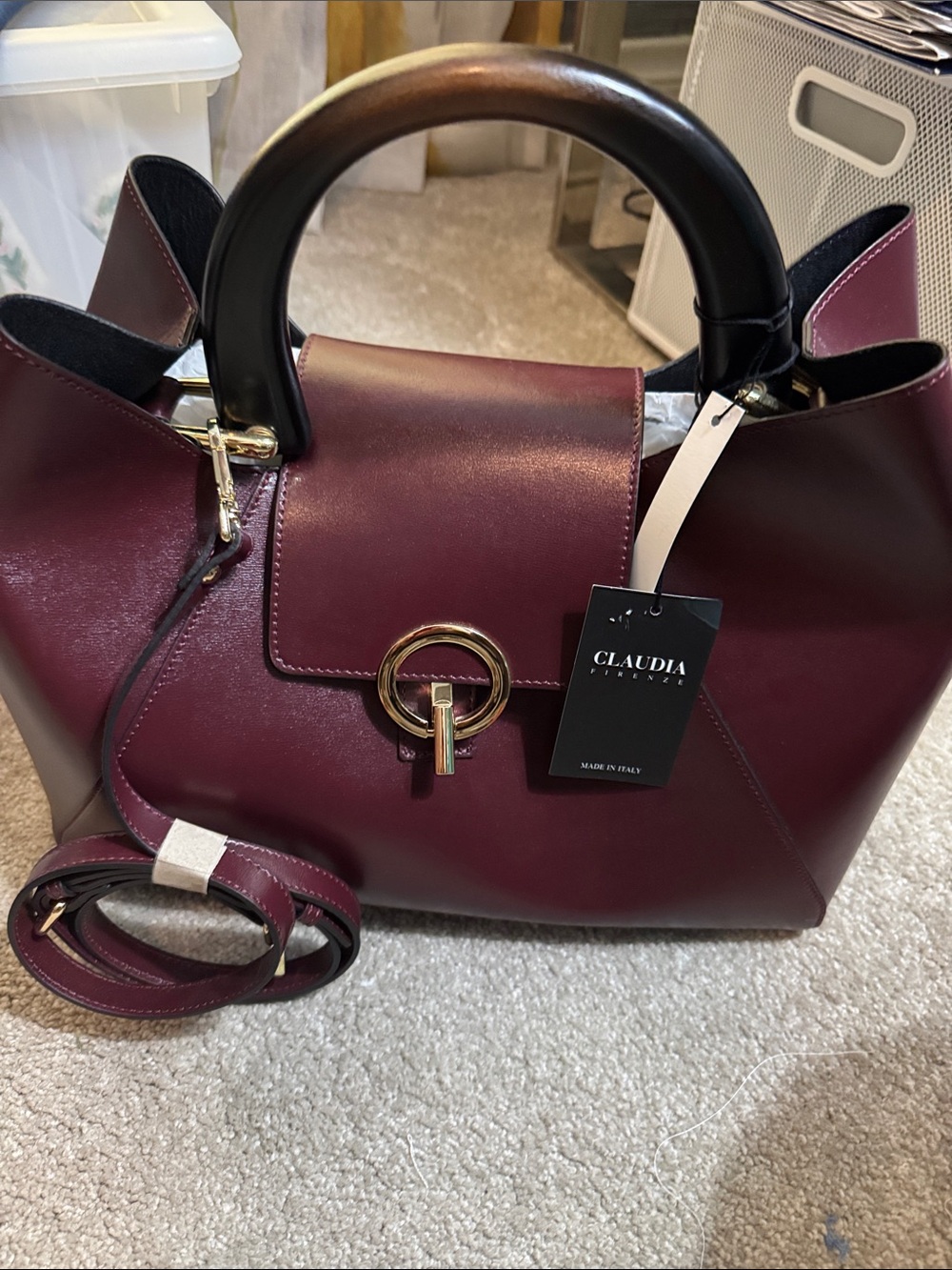 Claudia Firenze Burgundy Leather Top-Handle Bag